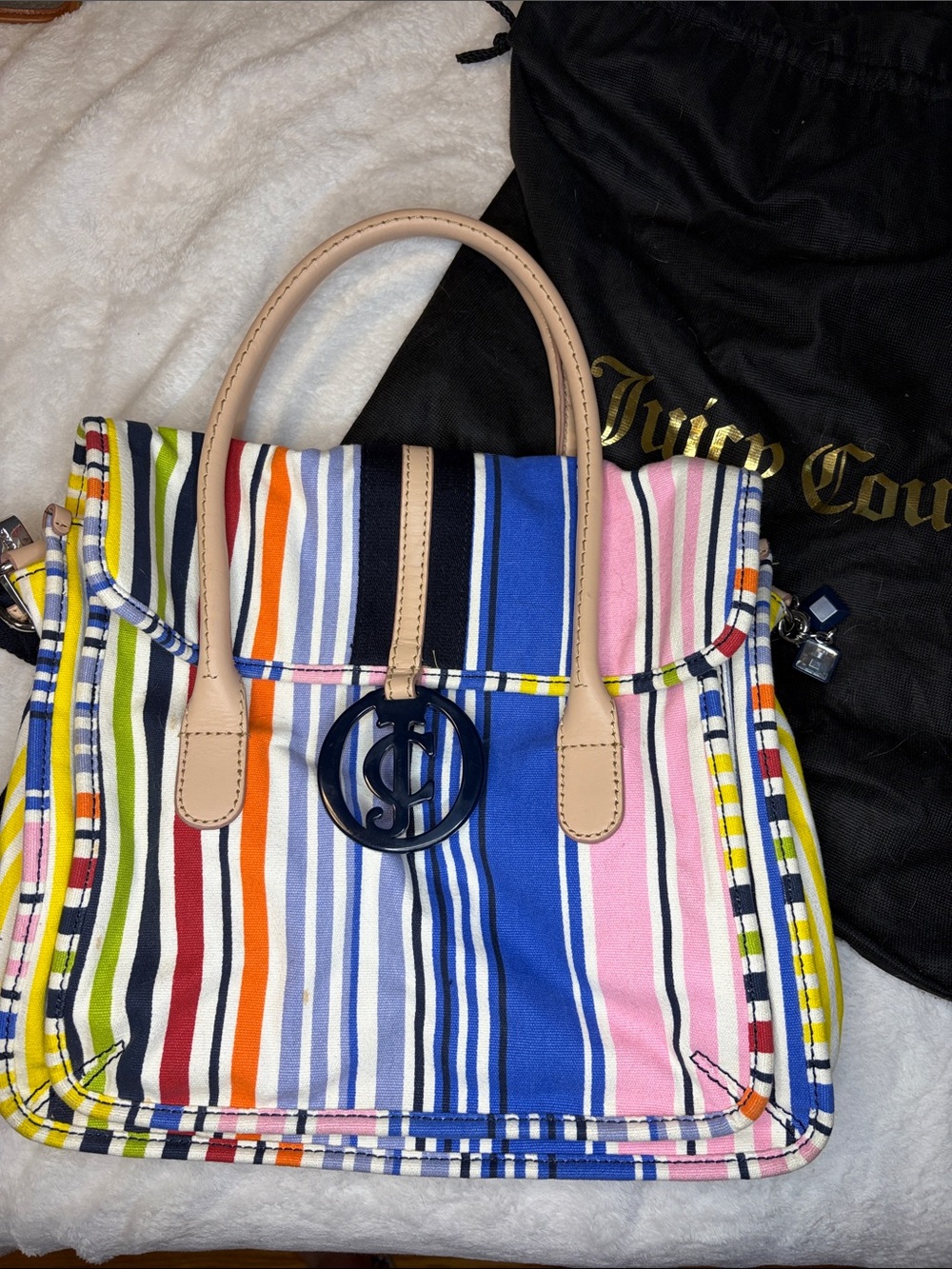 Juicy Couture Multicolor Striped Canvas Satchel - Pink/Blue/Beige